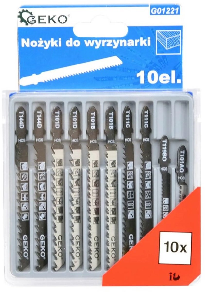 GEKO Jigsaw zaagbladen set - 10 stuks - HCS staal - veelzijdige sneden