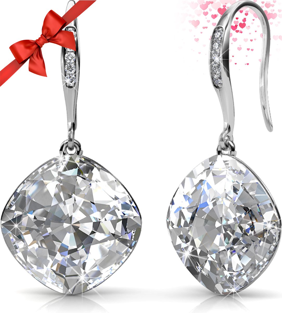 Shoplace Oorbellen dames met Swarovski® kristallen - Gold plated - Oorhangers - Zilveren oorbellen kleur - Cadeau voor vrouw