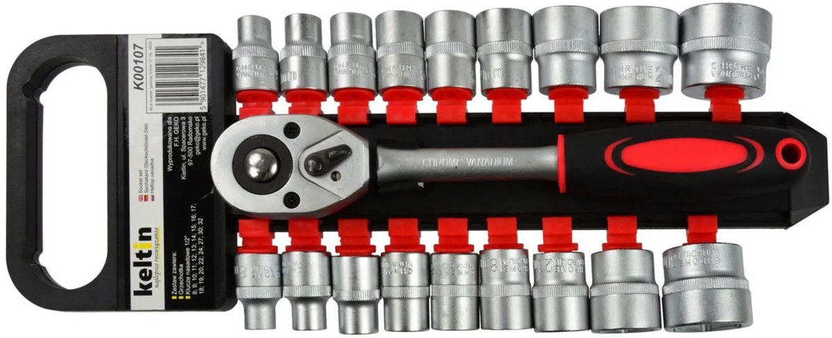Keltin 19-delige doppenset - Cr-V staal - 8-32 mm - ergonomische ratel - antislip handgreep
