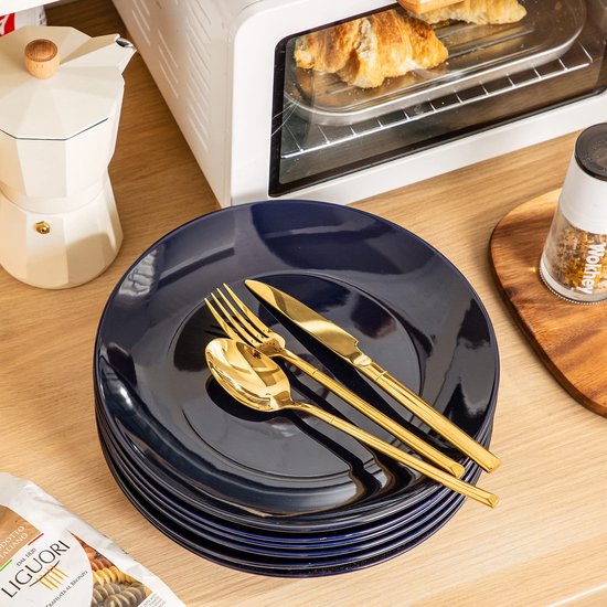 LOVECASA, serie Sweet, dinerborden, porseleinen borden, bijzet/snack/saladebord, set van 6 stuks, donkerblauw, 26,5 x 26,5 cm x 3 cm