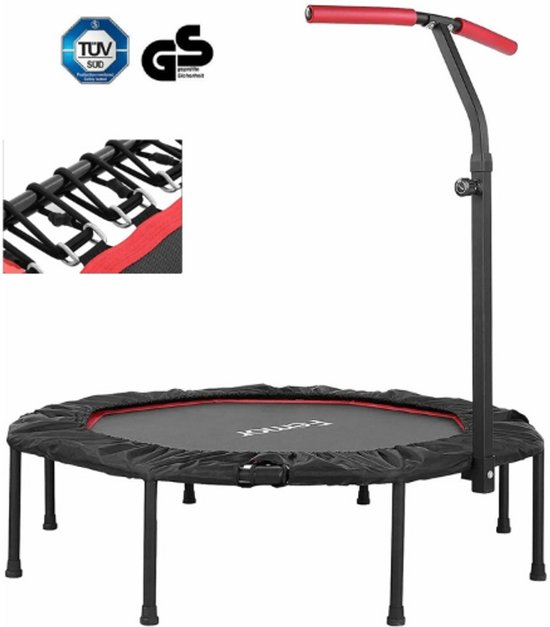 Kindertrampoline, diameter 96 cm, indoor/outdoor, mini-kindertrampoline met verstelbare schuimrubberen handgreep en veiligheidskussen, stille fitness trampoline voor kinderen vanaf 2 jaar