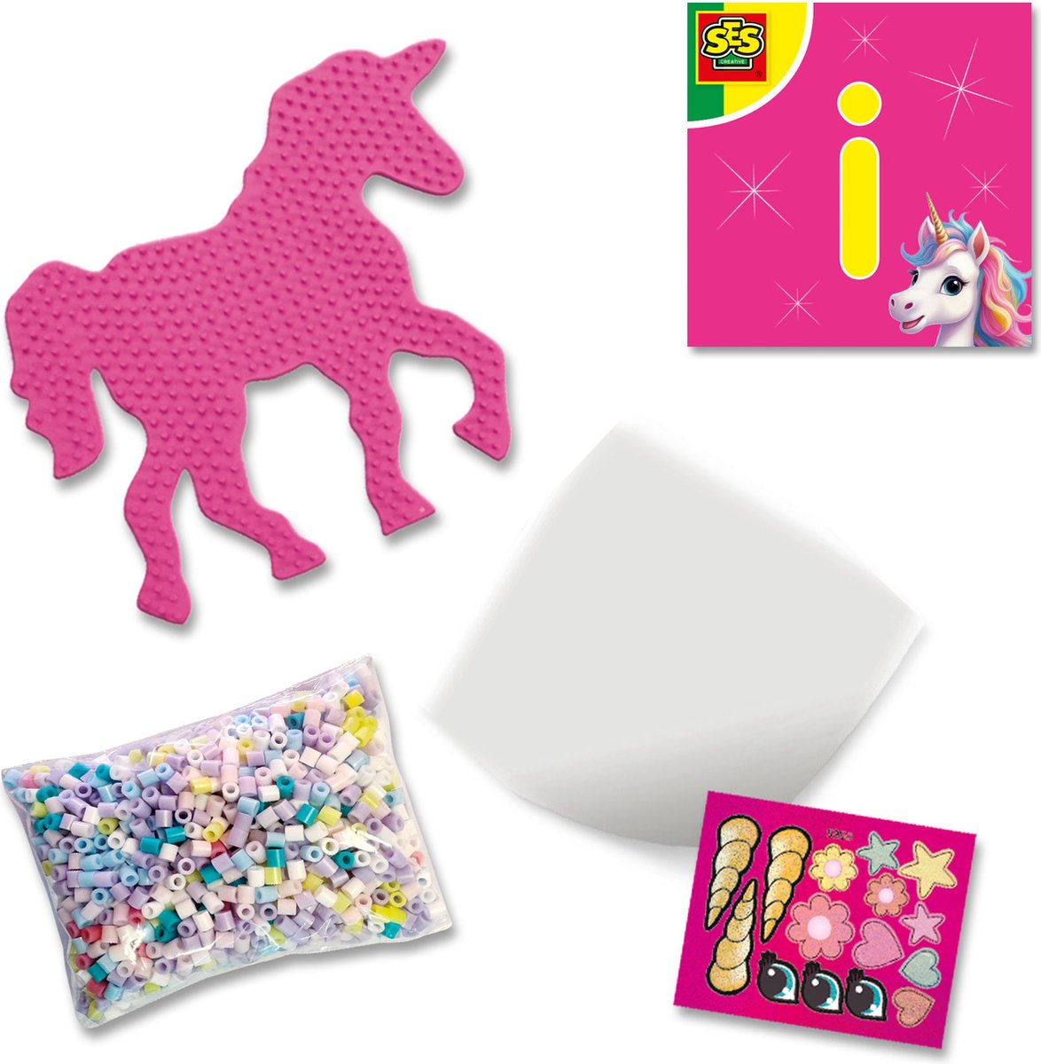 SES Creative - Unicorn - Strijkkralen - Knutselen Meisjes - Strijkkralen in Verschillende Kleuren met Glitter Stickers - Vanaf 5 Jaar — afbeelding 2