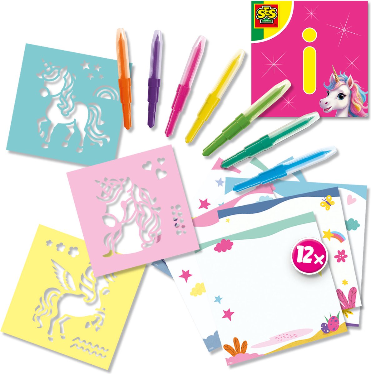 SES Creative - Unicorn - Blow Airbrush Pens - Knutselen Meisjes - 12 Kleurkaarten - Wasbaar uit Kleding - Vanaf 5 jaar — afbeelding 2