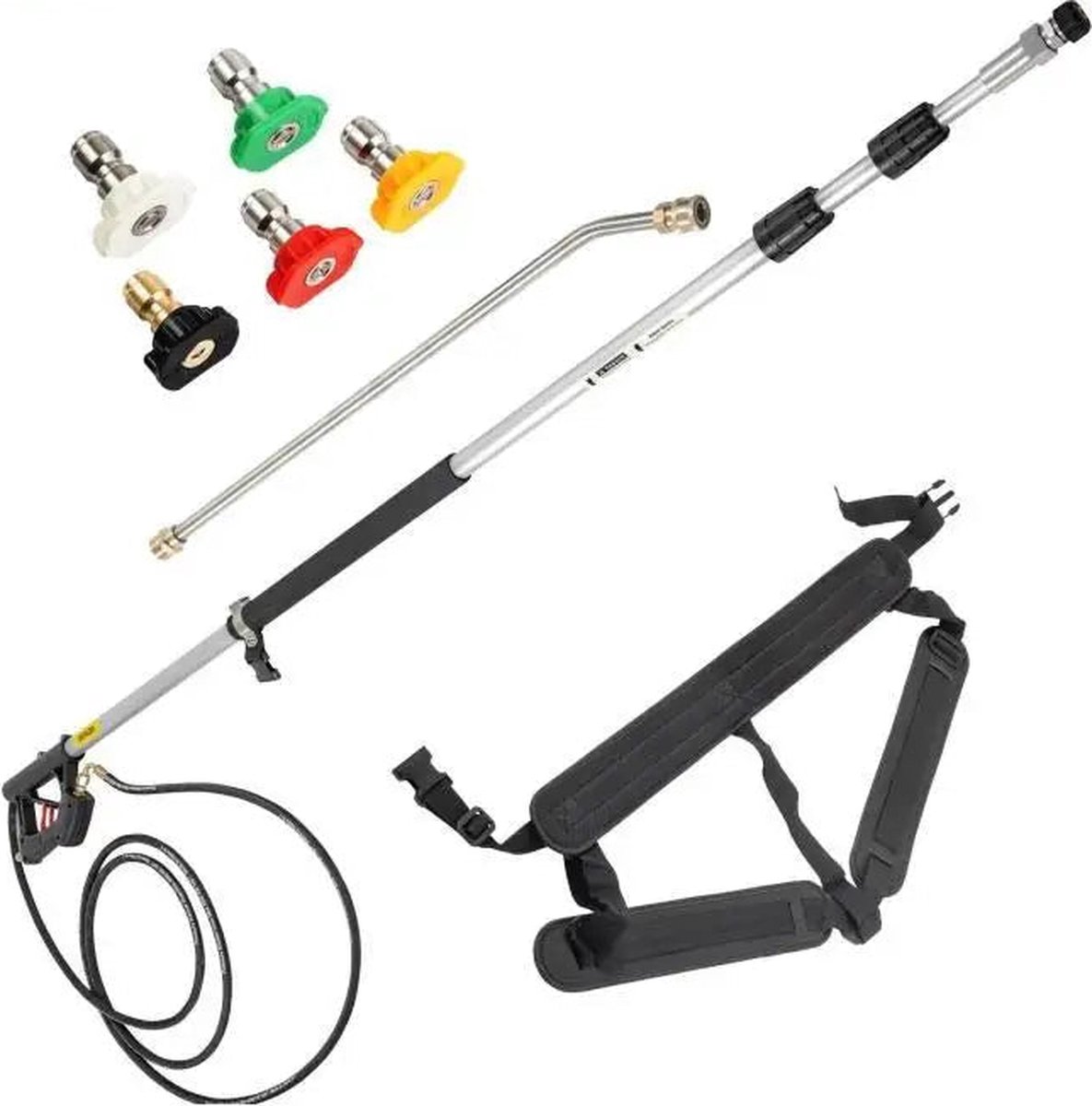 Hogedrukreiniger - Hogedrukspuit -Accessoires voor hogedrukreinigers -Telescopische hogedrukreinigerstang - 4000psi met riem 3/8” - 5-18 ft - voor hogedrukreinigersproeier