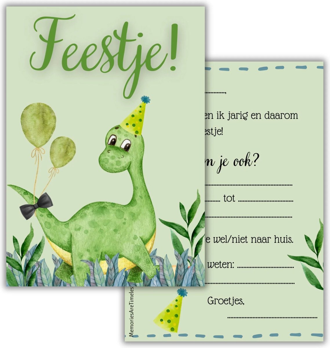 6 Dino Uitnodigingen - Kinderfeestje Kaarten - Dinosaurussen Thema - A6 Formaat