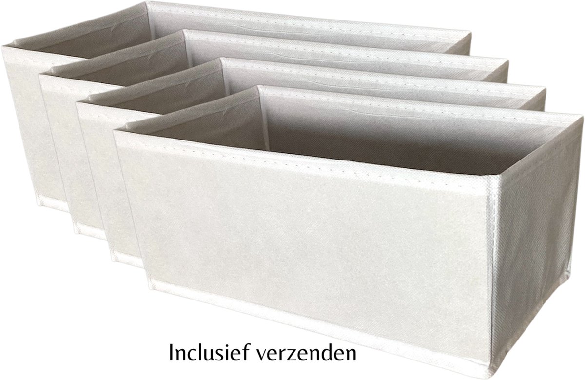 Opbergmanden 4x Wit - Inclusief verzenden - 29x14x13 cm - Opberger - Opbergmand - Organizer - Opbergbox - Opbergdoos - Lade - Kleding - Kast - Opvouwbaar