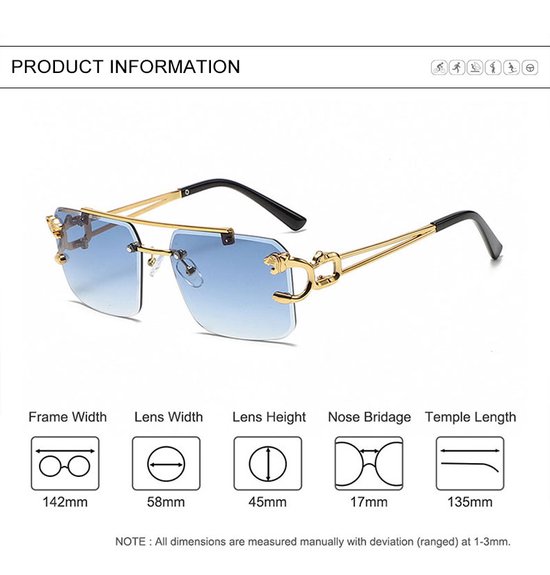 Zonnebril Blauw | Rimless Glasses | Oversized | Frameloos Zonnebril| Trendy Eyewear voor Heren en Dames | Randloze Zonnebril | Heren/ Dames bril | zomerbril/ bril/ brillen | Heren zonnebril / zonnebril zonder rand | zomer bril | Randloze bril — afbeelding 2
