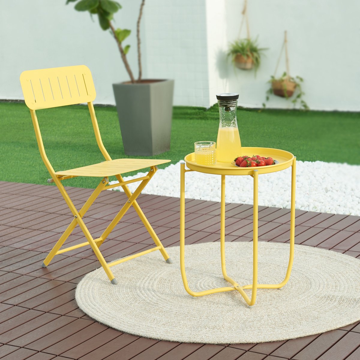 Tuintafel Sandefjord bijzettafel rond metaal 53xØ40 cm geel [en.casa]