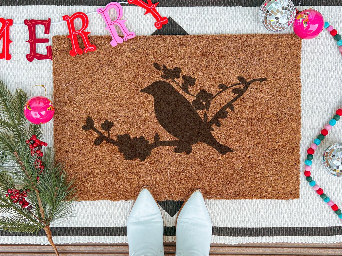 Laser Point Winter Bird | 90x60 cm | Nieuwe huis cadeau | Ingangsmat | Deurmat met stijl | Verhuizing cadeau | Praktisch & trendy | Perfect voor binnenkomst | Cadeau voor nieuwe woning Bruin | Zwart (Gravering 90x60)
