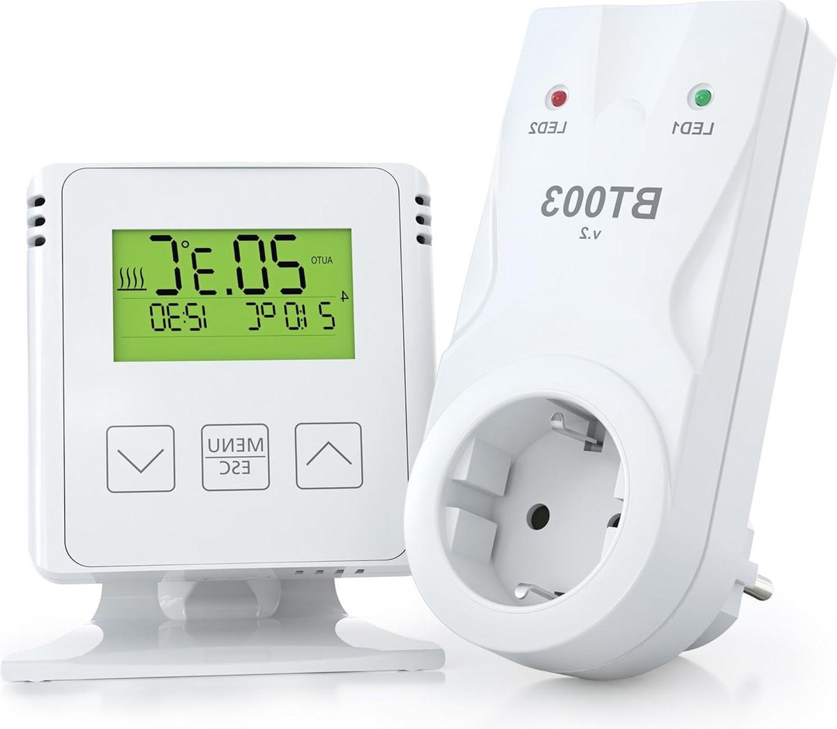Draadloze kamerthermostaat met tussenstopcontact - 35 meter bereik - Elektrische verwarming en infraroodverwarming - Weekprogramma's - Vorstbescherming - Wit