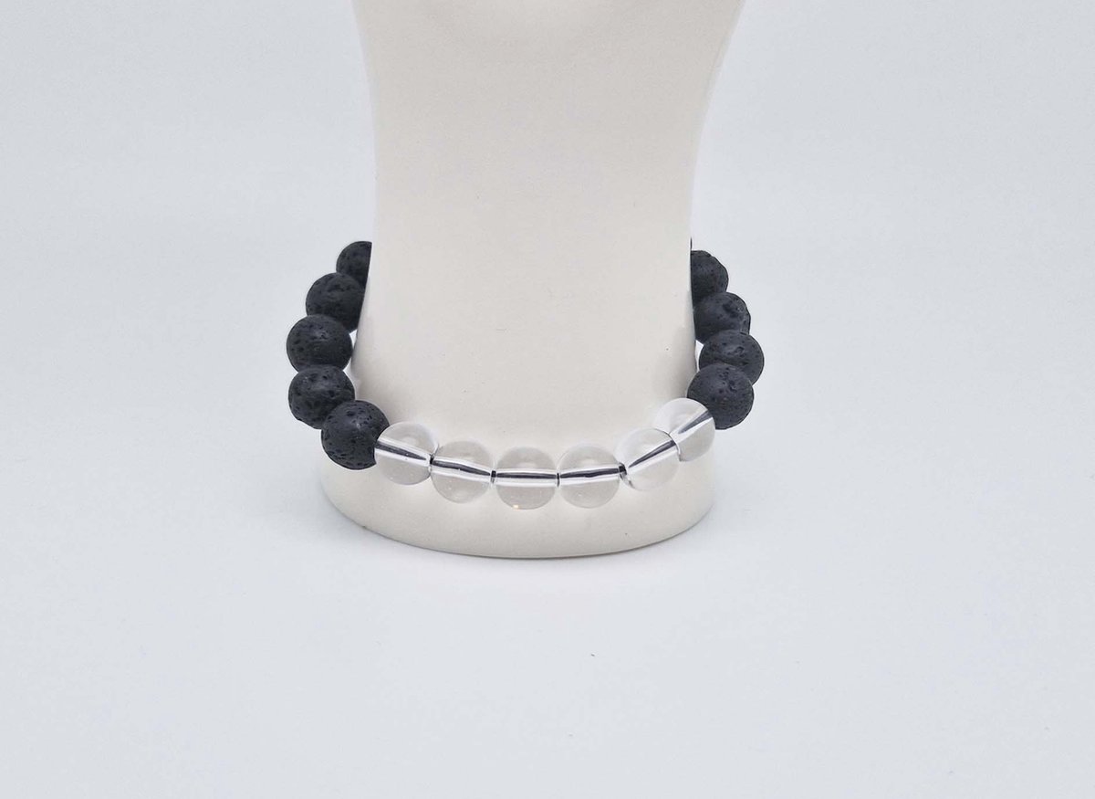 Handgemaakte "Armband Vulkanische" natuurstenen armband “Lava Donker -Bergkristal ” - 10 mm diameter van de korrel- Diameter armband 20 cm - Een mooi cadeau voor familie en vrienden
