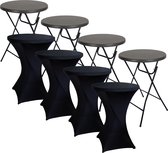 BRASQ Statafel Zwart – Ø80 x 110 cm – Set van 4 – Staantafel – Partytafel – Bartafel – Inclusief 4x Zwarte Statafelrok – Voor Binnen en Buiten – Vouwtafel – Inklapbaar – Kunststof en Metaal