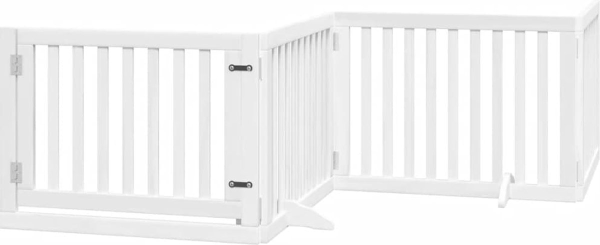 Bol.com vidaXL - Hondenhek - inklapbaar - met - deur - 4 - panelen - 320 - cm - populierhout - wit aanbieding