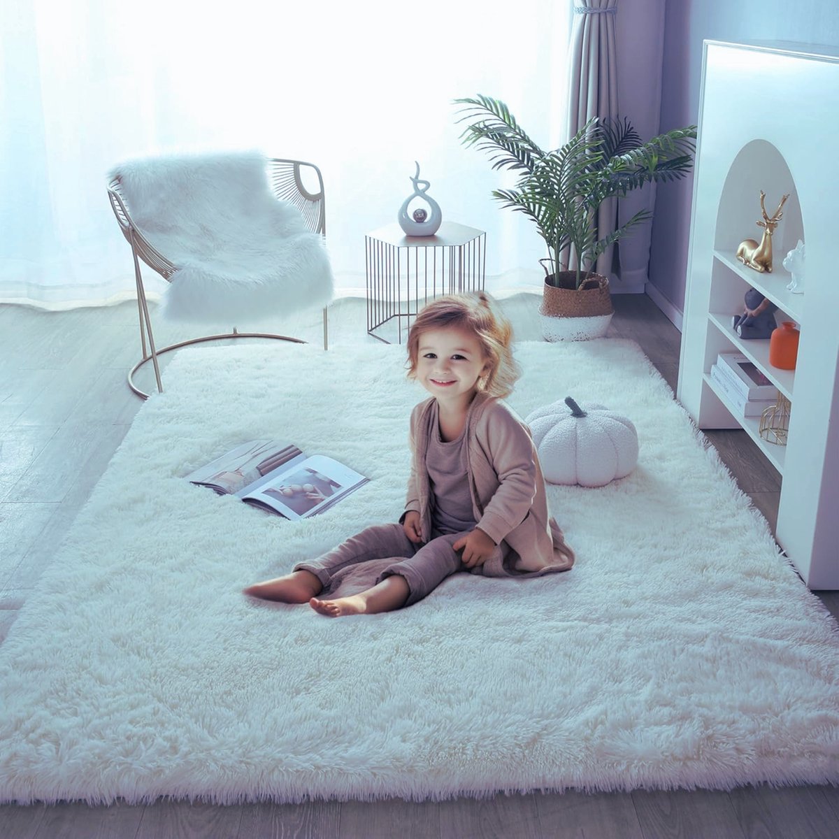 Superzacht En Fluffy Tapijt 240x300 CM Voor Slaapkamer En Woonkamer - Modern Beige Antislip Vloerkleed Voor Meisjes En Jongens