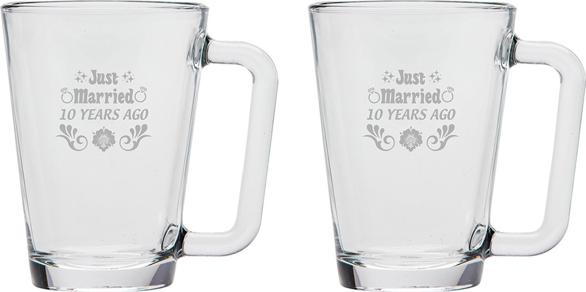 Gegraveerde set theeglazen 26cl Just Married 10 years ago
