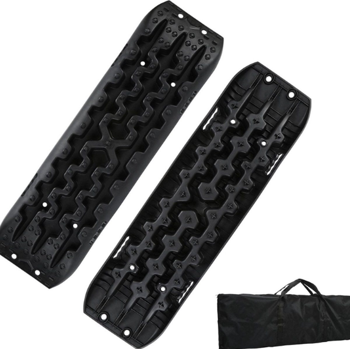 Image of 2 stuks zandplaten, offroad, tractiemat, kunststof, starthulp, herstelbord, tracks met opbergtas en installatiegereedschap,voor terreinwagens, campers, vrachtwagens