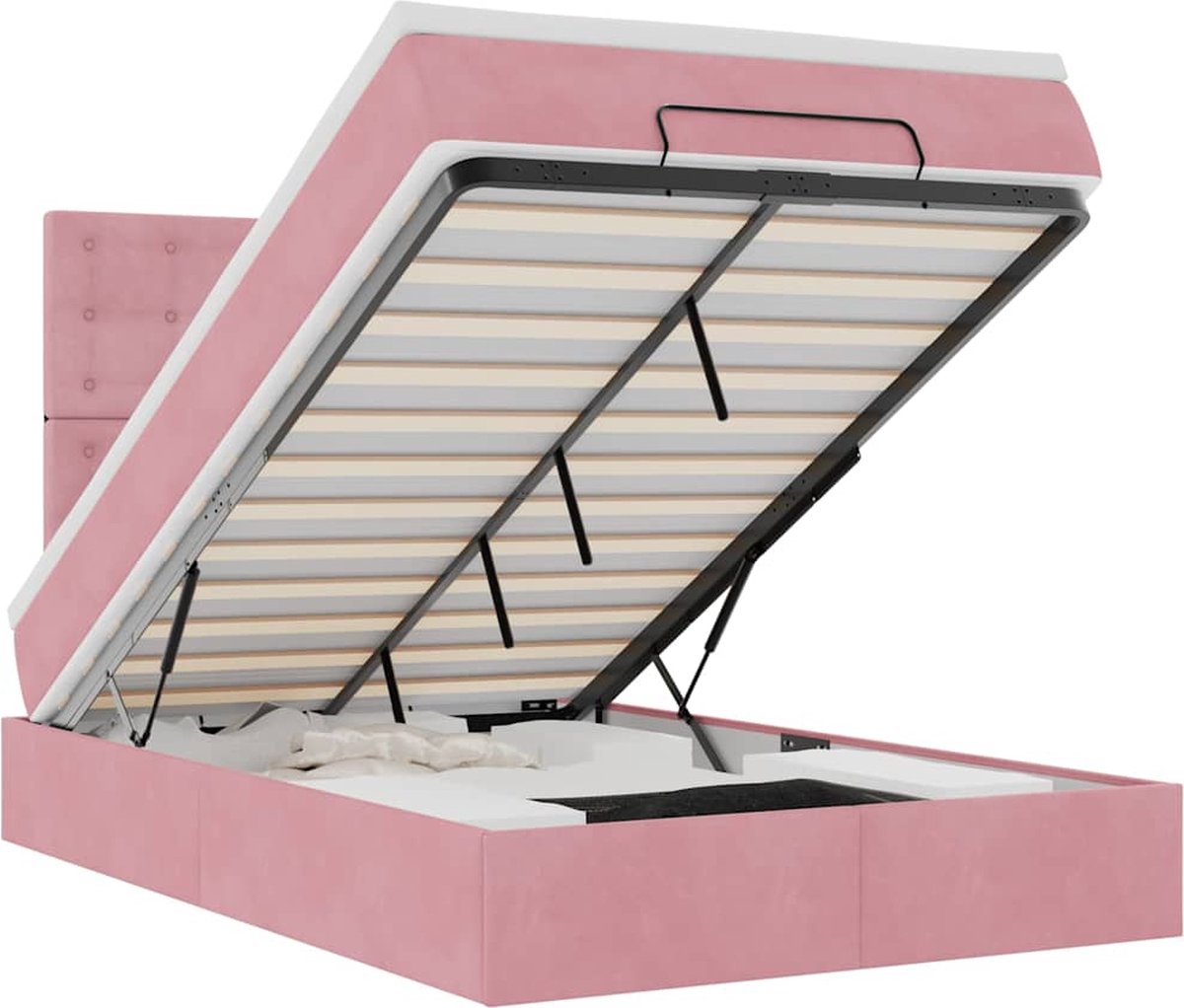 vidaXL - Ottoman - bed - met - matrassen - 120x190cm - fluweel - roze