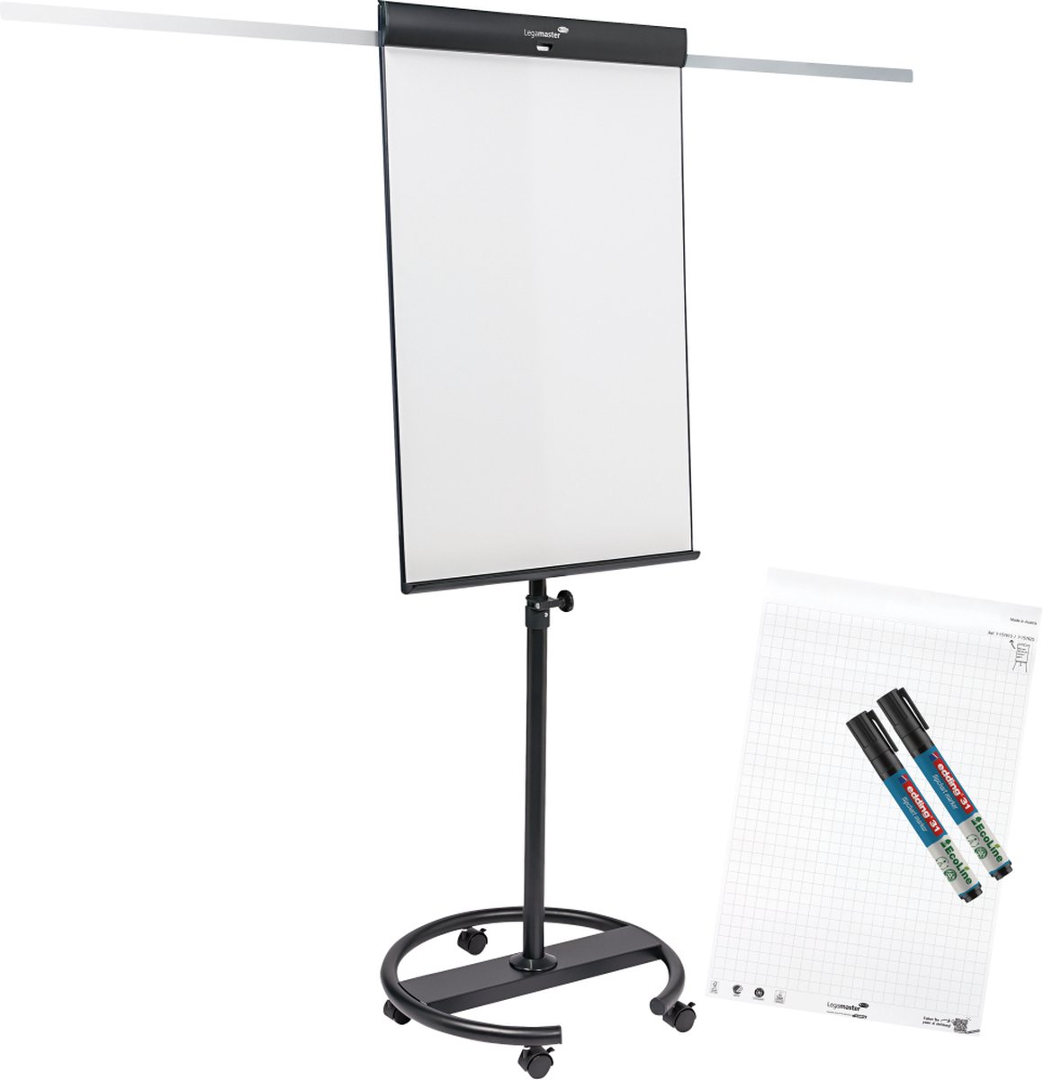 Legamaster SKETCH PRO mobiele flipover ronde voet - inclusief SKETCH ECO-papierblok met raster & 2 edding 31 EcoLine flipchart markers