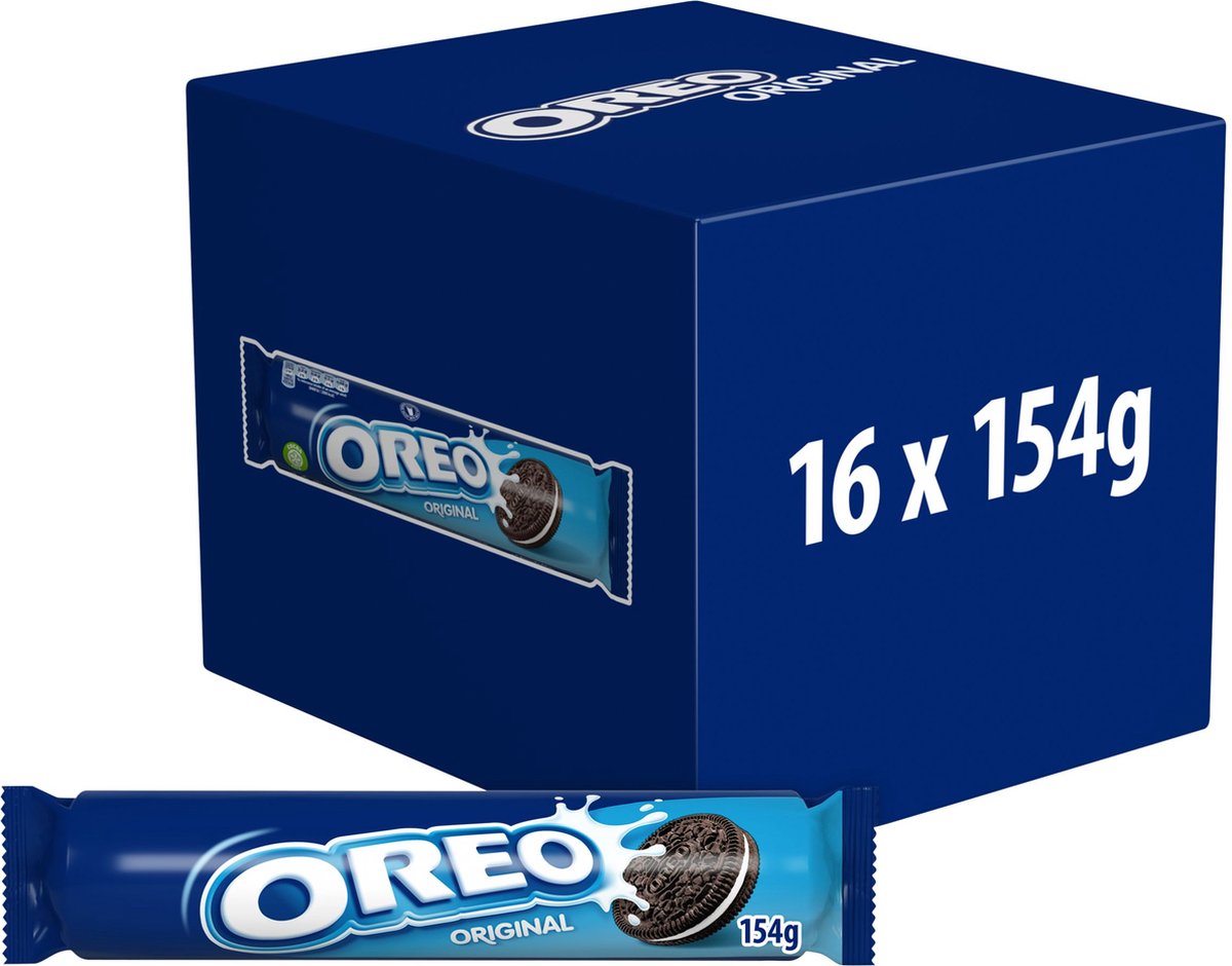 OREO Original Koekjes Chocolade Cacao met Vanille Crèmevulling - Doos 16 x 154g - Chocoladekoeken - Koek - Rollpacks