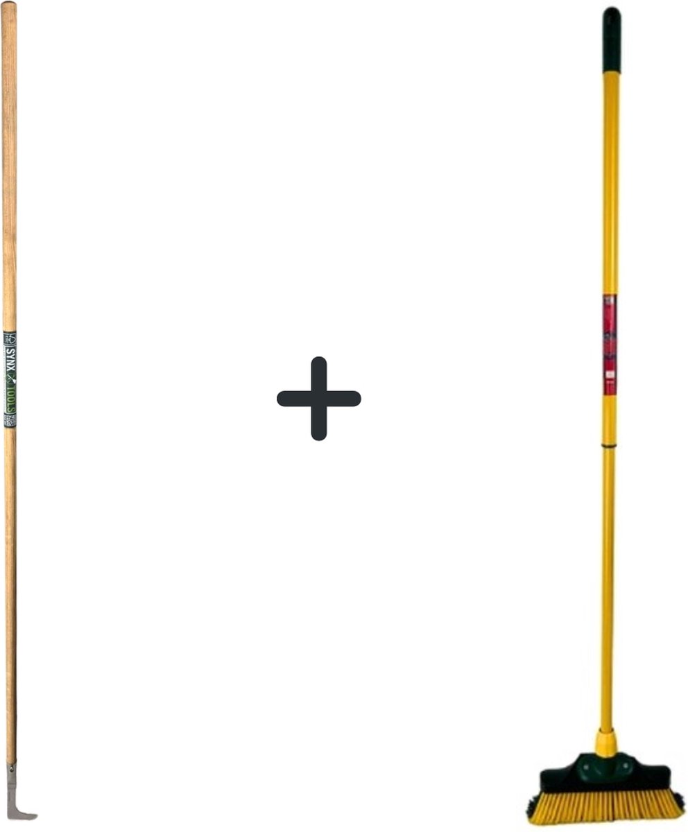 Synx Tools Voegenmes 150 cm en Synx Tools Klauwbezem 28cm - Onkruidkrabber - Voegenkrabber - straatbezem - Telescopische steel 70 - 140cm