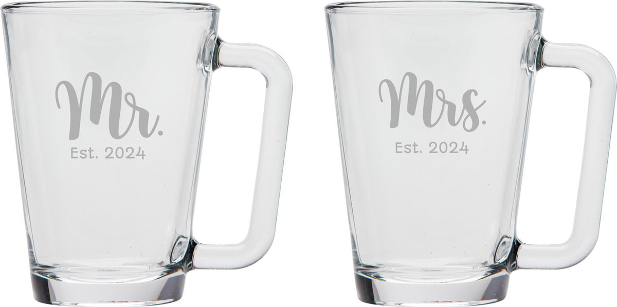 Gegraveerde set Theeglazen 26cl Mr. Est. 2024 - Mrs. Est. 2024
