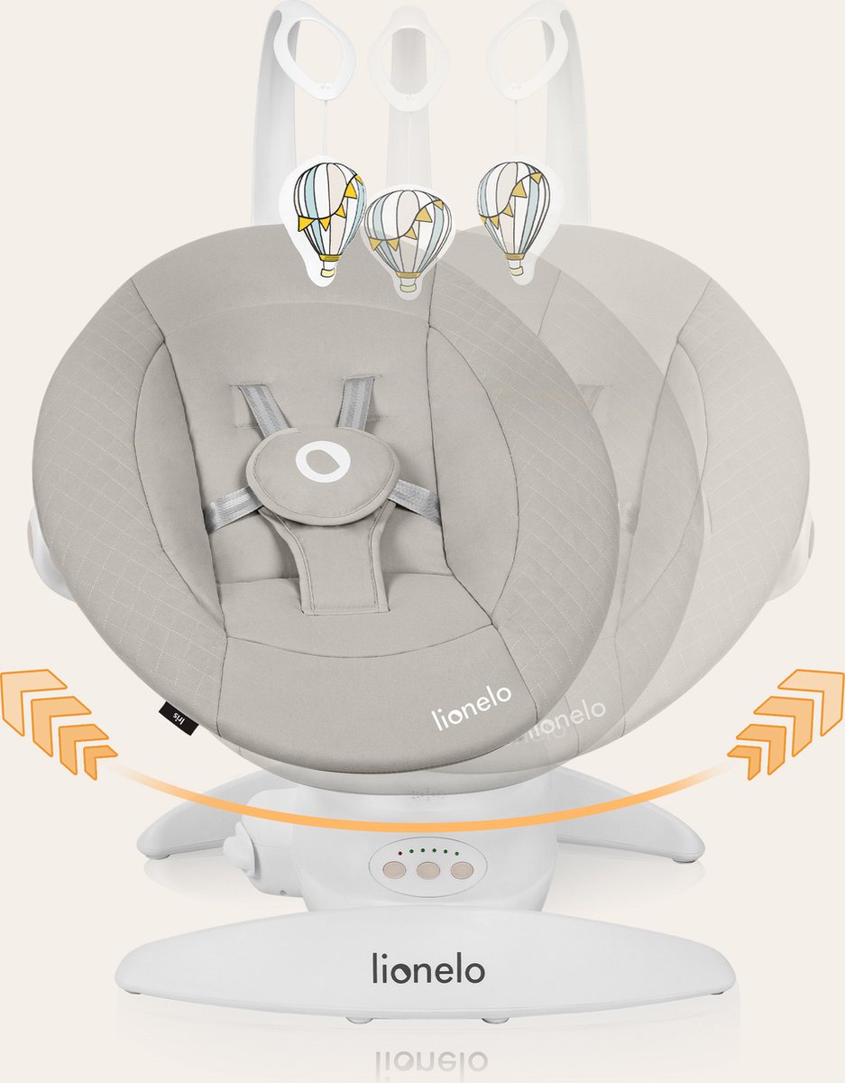 Lionelo Iris Premium Babyschommel – 360° Draaibaar Zitje – 3 Rugstanden – 3 Schommelbewegingen – 5 Snelheidsstanden – 12 Melodieën – Speelboog – Wasbare Bekleding – Tot 9 kg - Baby Schommelstoel & Wipstoel – foto 5