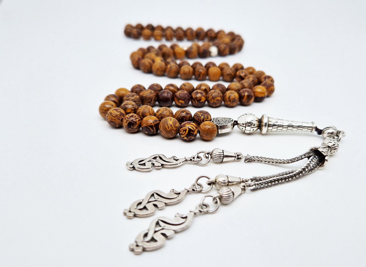 Handgemaakte tesbih "Tasbih" natuursteen "Jaspis van olifantenhuid" - Aantal kralen 99 - Diameter kralen 8MM - met metaal tassel "Moeder" - Een mooi cadeau-idee
