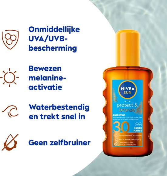 NIVEA SUN Protect & Bronze Zonnebrand Olie Spray SPF 30 - Zonnespray - Waterproof - Zonneolie - 200 ml