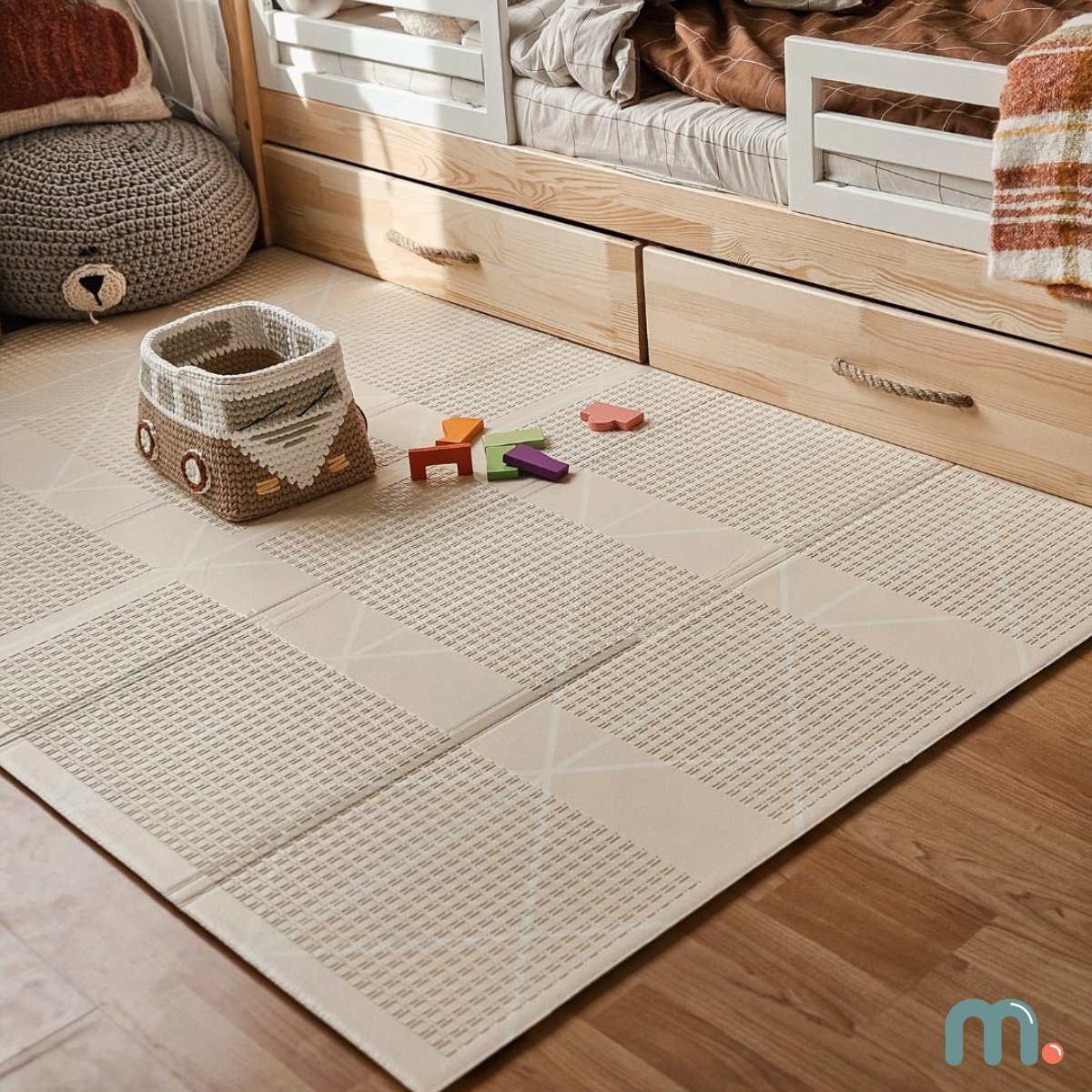 Mamabrum Dubbelzijdige Speelmat Vouwmat - 180 x 120 cm - Stad/Zandbeige — afbeelding 5