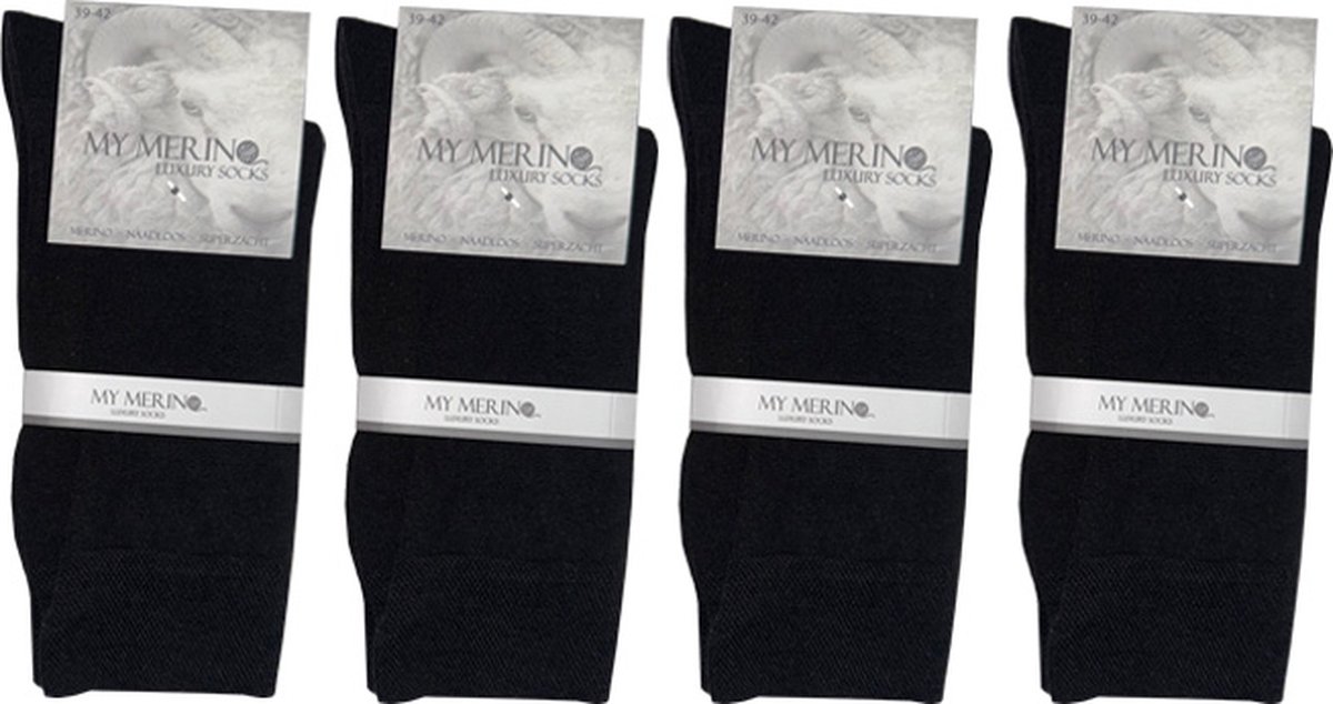 4 Paar Merino Sokken - Merino Wollen Sokken - Maat 43-45 - Naadloos - Zwart - Merino Wol - Dames en Heren - Merino Wollen Kousen - Zacht
