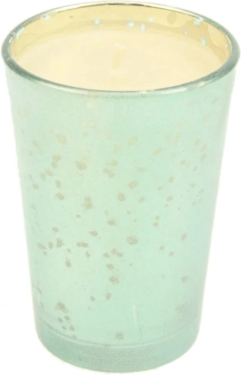 Glas met kaars zeegroen Ø6xH9cm