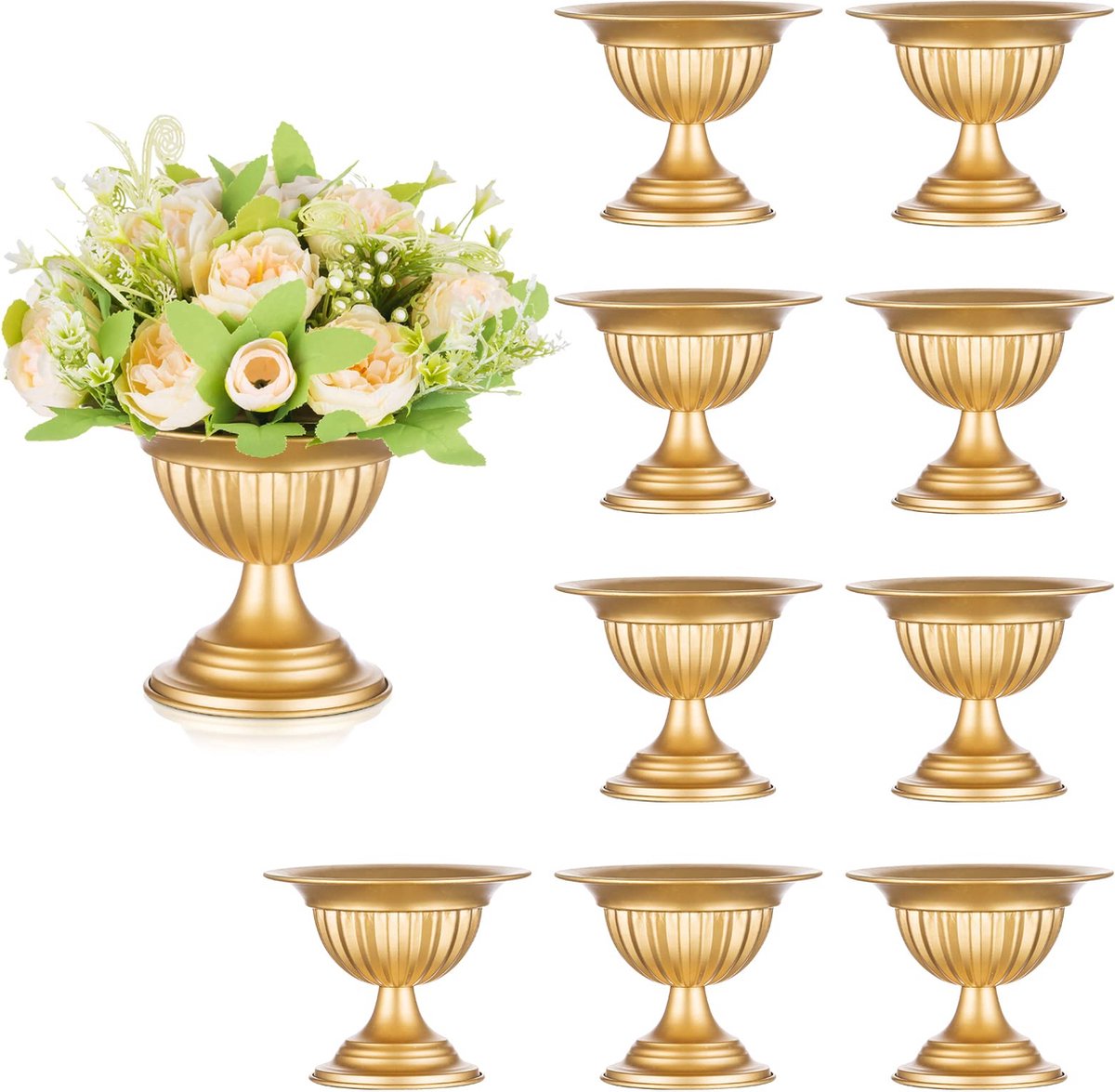 La'Moussawi ® Goudkleurige Metalen Vazen voor Bruiloftsdecoraties en Tafeldecoratie - Set van 10 Stuks