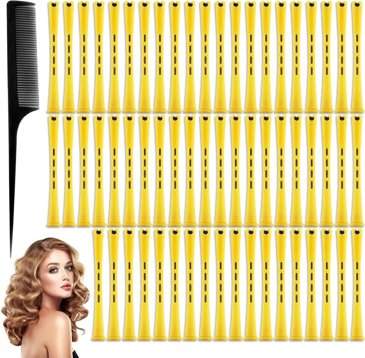 Haarrollers Set Plastic Haar Kruller 12 stuks - Permanente Haarkrulspelden Kam - Rood (*cm)