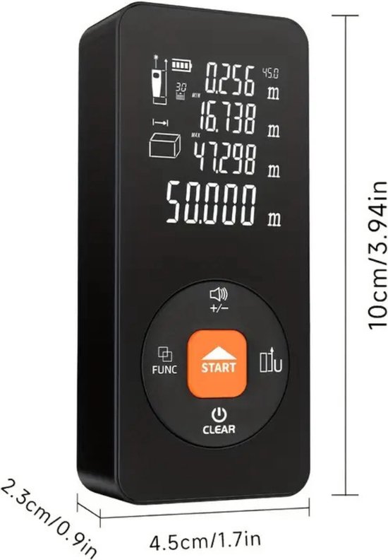 MAKA Digitale laser afstandmeter - 60 m - Aanpasbare meetreferentie - Geheugenfunctie MAKA Digitale laser afstandmeter - 60 m - Aanpasbare meetreferentie - Geheugenfunctie