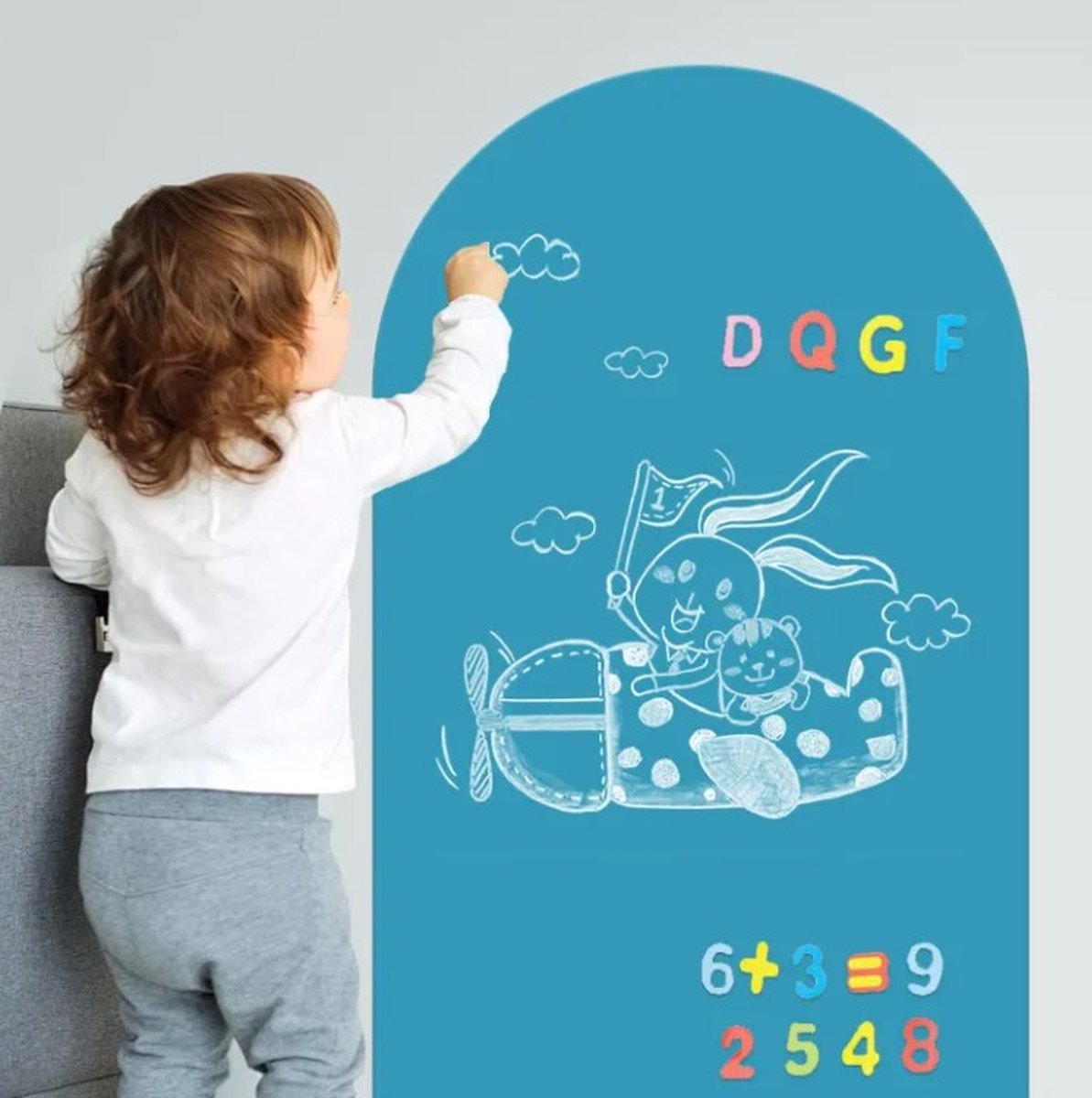 LiasToys® - Muursticker magneet met krijtbord functie - 100x80 - muurboog - magneet sticker - magneetbord - blauw - magnetische muursticker