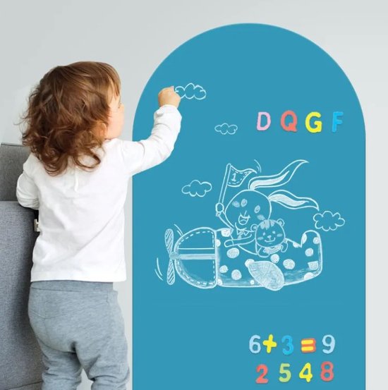 LiasToys® - Muursticker magneet met krijtbord functie - 100x80 - muurboog - magneet sticker - magneetbord - blauw - magnetische muursticker