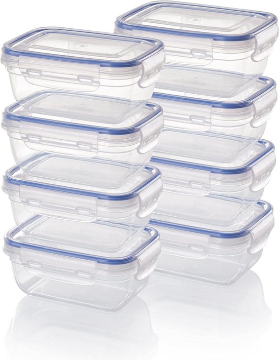 Grizzly Kunststof Voedselcontainers Set, 8x Opslagco Met Deksel Rechthoekig Stapelbaar Breukvast Magnetronbestendig En Vaatwasserbestendig 1133340796