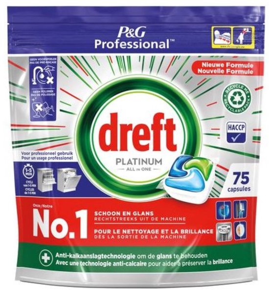 Dreft Platinum Regular All in 1 Vaatwastabletten - 75 Tabs