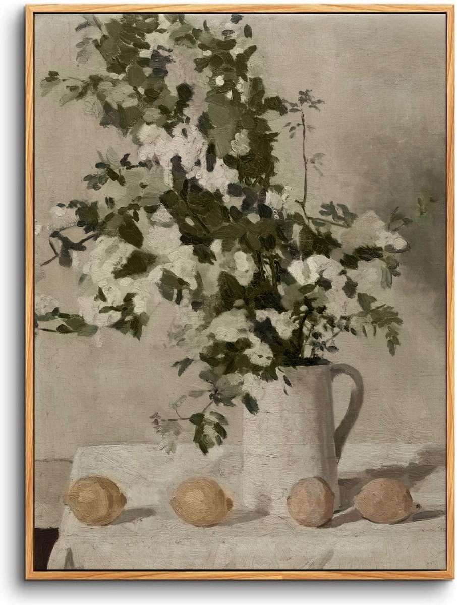 La'Moussawi ® hyidecorart Vintage canvas foto's met lijst, hout, 20 x 25 cm, kleine wandafbeeldingen voor woonkamer, bloemen en citroenen, stilleven, moderne wanddecoratie, slaapkamer, schilderij, desktop,