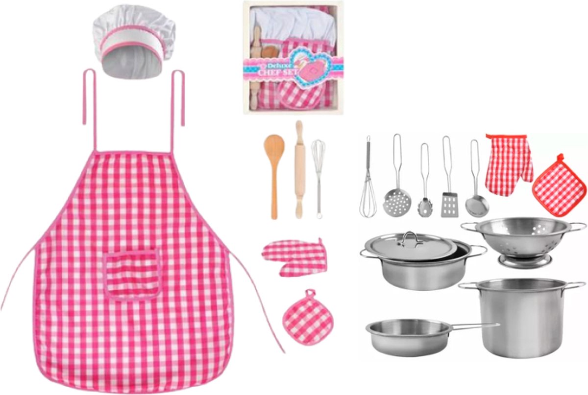 Kinder Kookset met Verkleedkleding en Kookgerei in Rugzak - Pannenset - Chef-kok Set voor Kinderen - Koken Spelset - Kinderkeuken Accessoires - Rollenspel