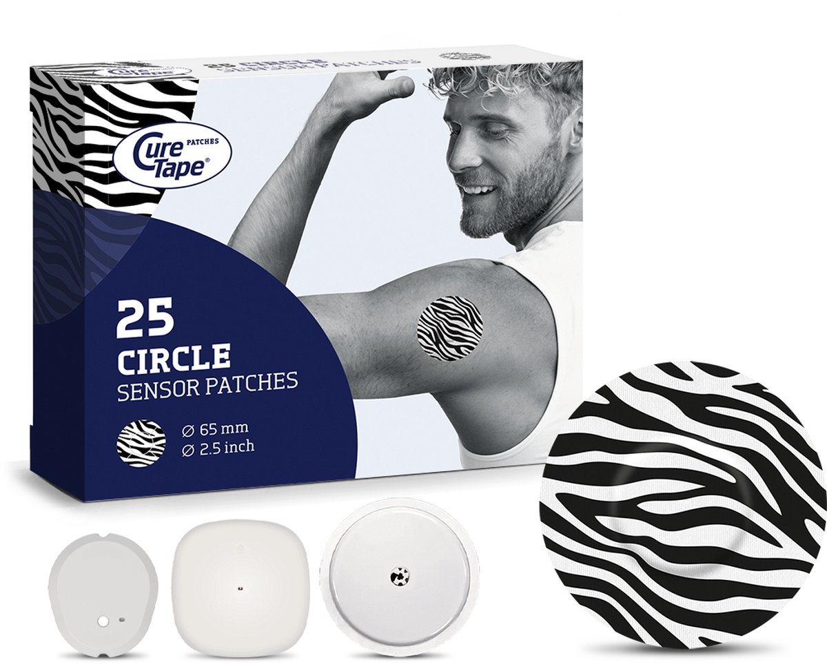 CureTape Patches ART - Zebra - Freestyle Libre 2 & 3 - Dexcom G7 - Medtronic Simplera - 25 Stuks