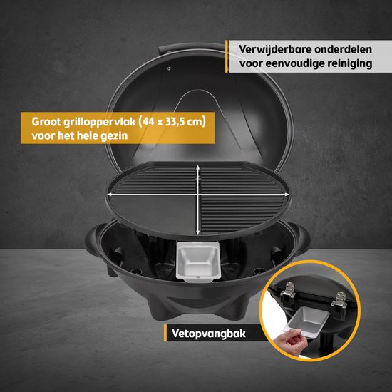 TZS First Austria Elektrische BBQ - met Grillplaat - 2400 W - Grilloppervlak 44 x 33.5cm - Zwart van TZS First Austria — afbeelding 4