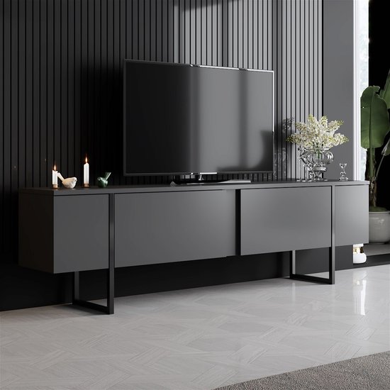 Luxe T Meuble TV | 100 % MÉLAMINE | Anthracite, Noir - Asir Group - Armoires de salon - Anthracite - Mélamine - Armoires de salon