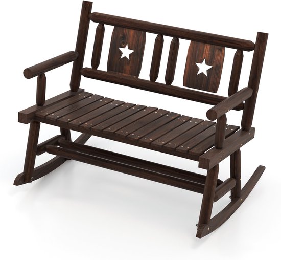 Banc de jardin COSTWAY, résistant aux intempéries, banc pivotant avec dossier, banc avec une capacité de charge jusqu'à 320 kg, banc en bois pour 2 places, banc de terrasse en bois, banc de parc pour jardin, terrasse, balcon, 111 x 85 x 89 cm
