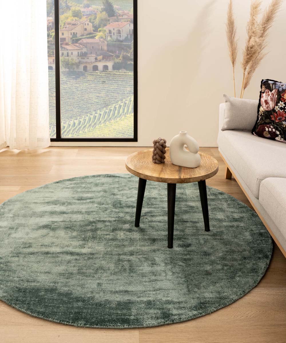 Viscose vloerkleed rond - Glamour azuurblauw 200