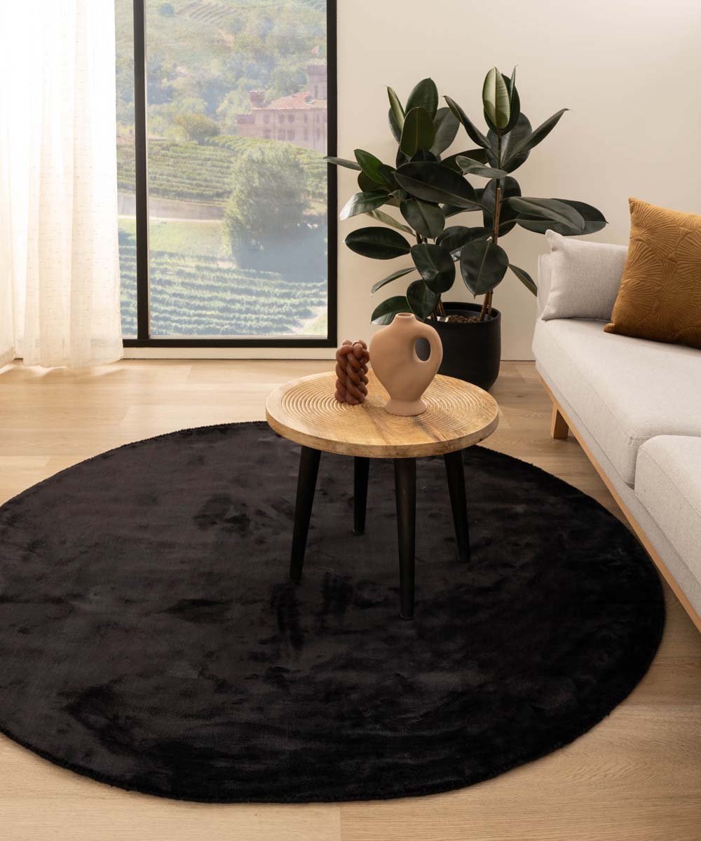 Viscose vloerkleed rond - Pearl zwart 300 cm