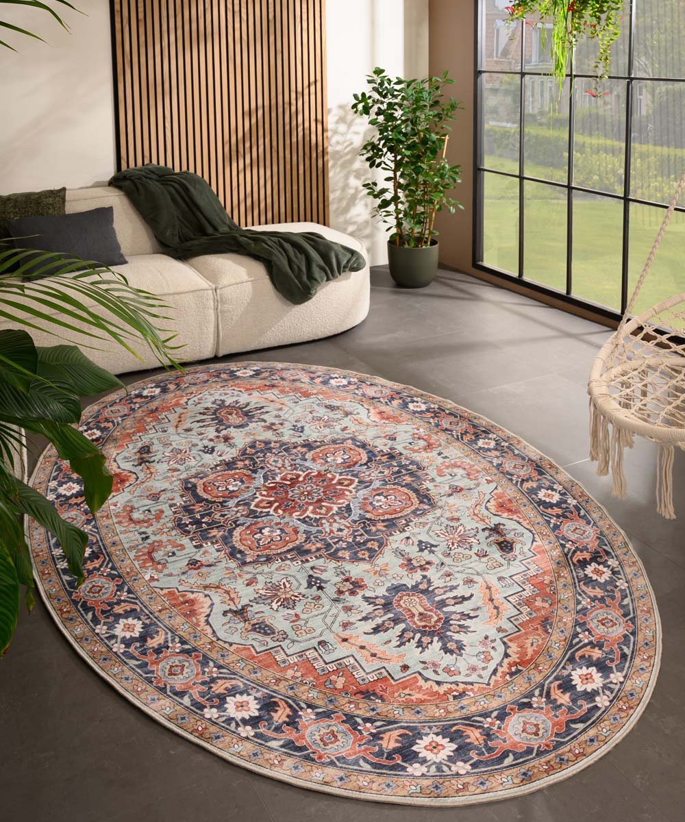 Vintage buitenkleed ovaal - Valenca Fino groen/blauw 120x160