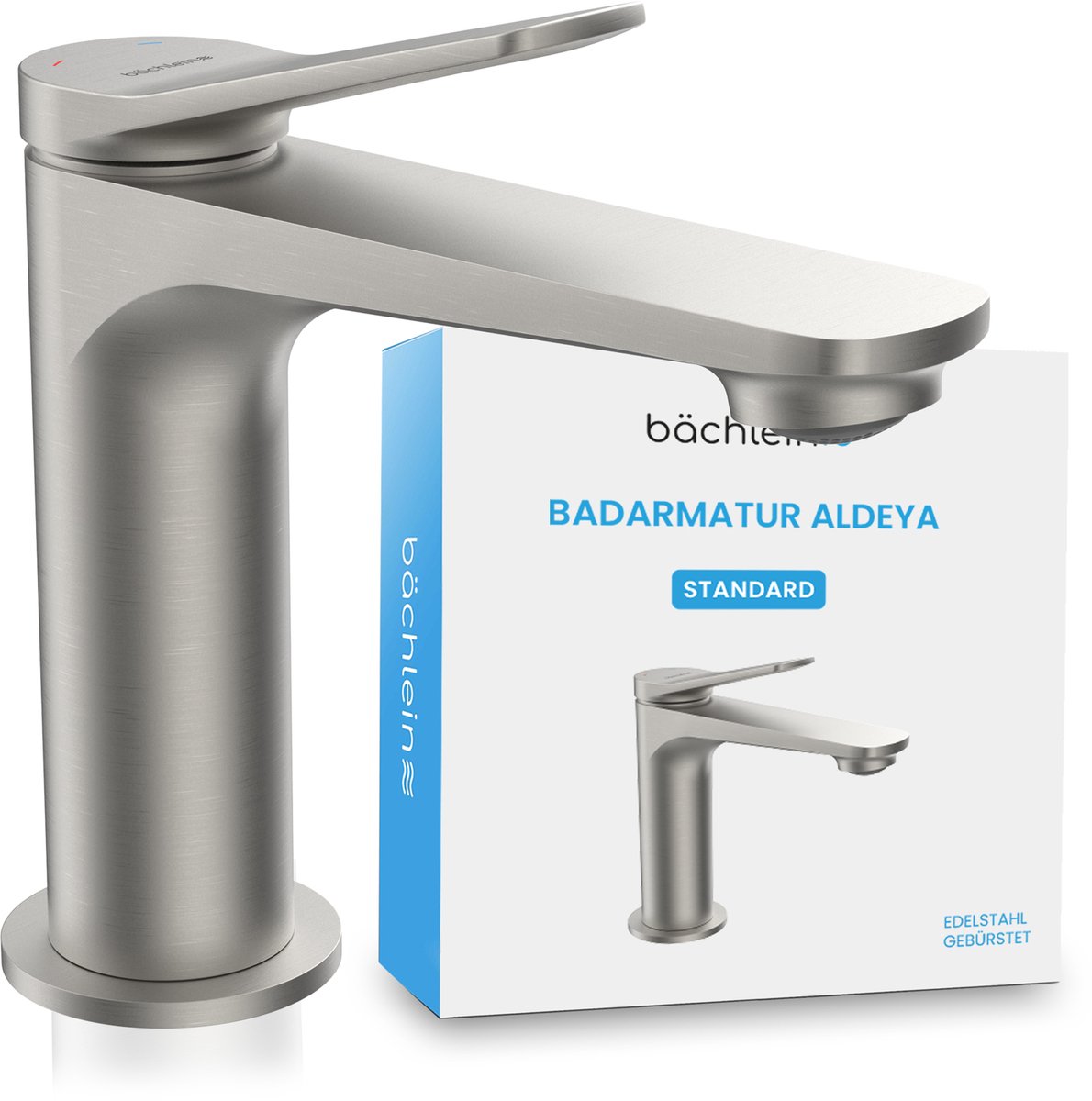 Bächlein badkamerkraan Aldeya in modern design, ééngreepsmengkraan met duurzame keramische cartouche en installatieset, badkamerkraan geborsteld roestvrij staal