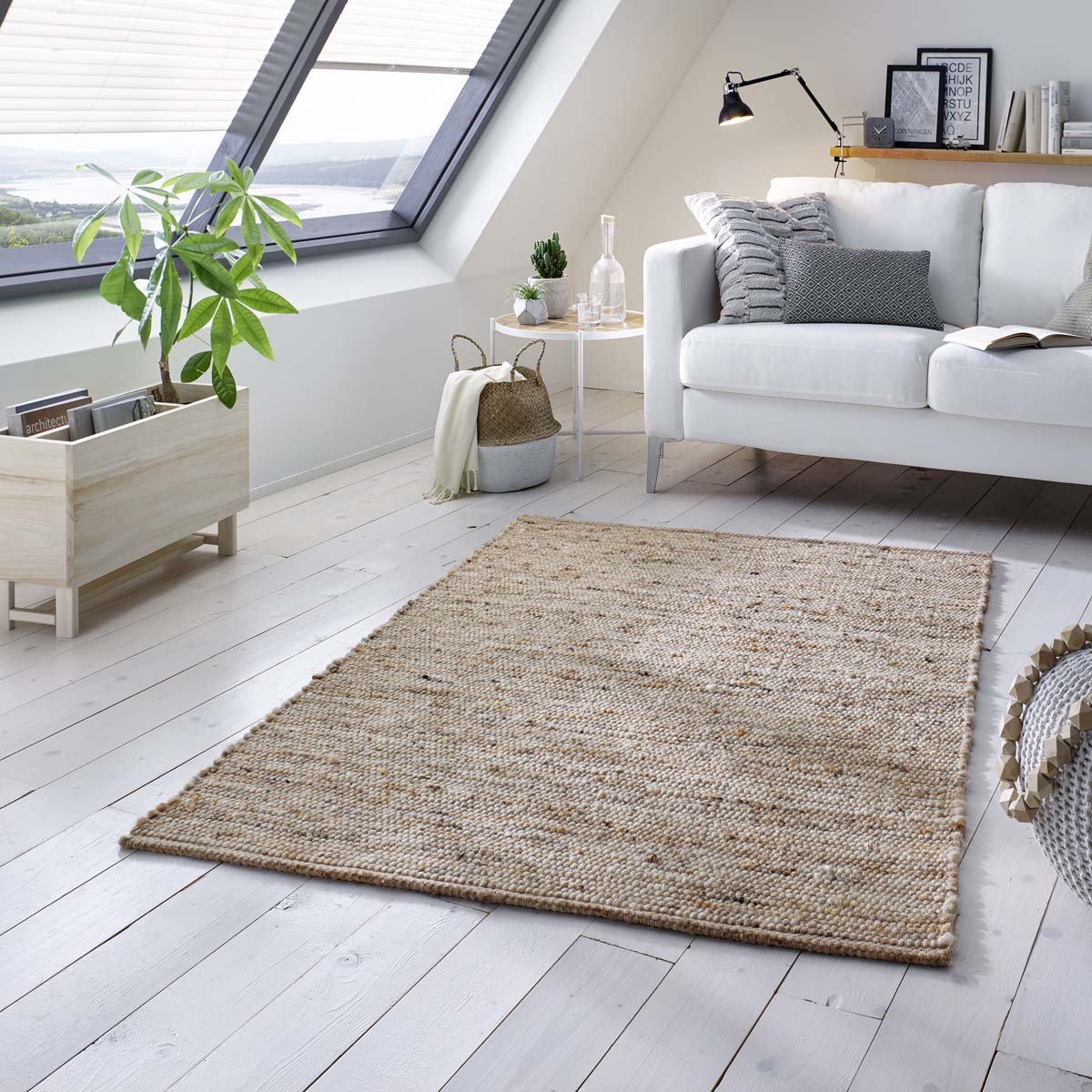 Wollen vloerkleed - Oslo beige/crème 120x170