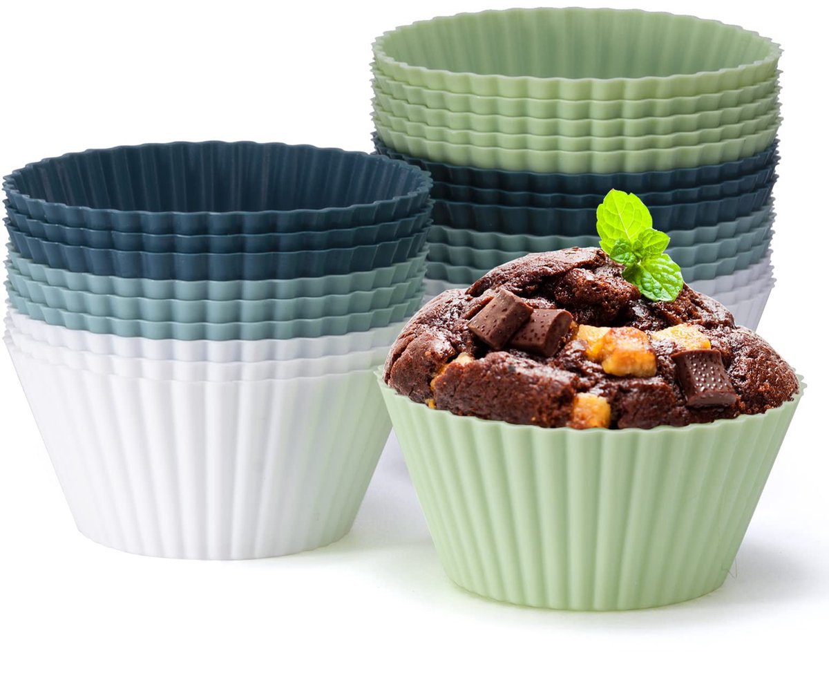 My Ninki ® Set van 24 Herbruikbare Siliconen Bakvormpjes voor Muffins, Cupcakes en Desserts in Kleurrijke Stijl